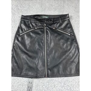 Wild Fable Faux Leather Mini Skirt 00 Black Womens Moto Zip Front A-Line Edgy
